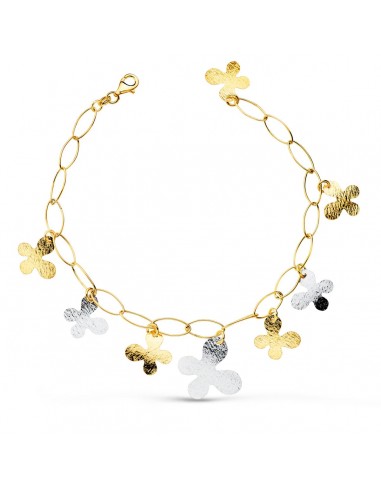 18K PULSERA ORO BICOLOR ESLABONES HUECOS CON MARIPOSAS. ANCHO 5 MM LARGO 21CM