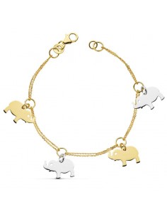18K PULSERA BICOLOR ELEFANTES 19CM