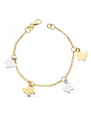 18K PULSERA BICOLOR MARIPOSAS 19.5CM