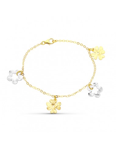 18K PULSERA ORO BICOLOR FLORES 17CM