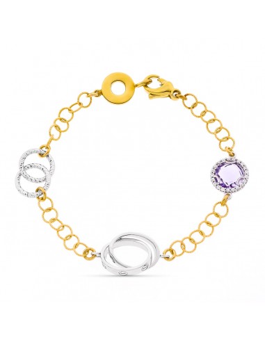 18K PULSERA BICOLOR ESLABONES PIEDRA AMATISTA