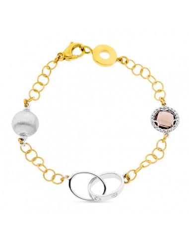 18K PULSERA ORO BICOLOR ESLABONES PIEDRA FUME. ANCHO 10 MM LARGO 19CM