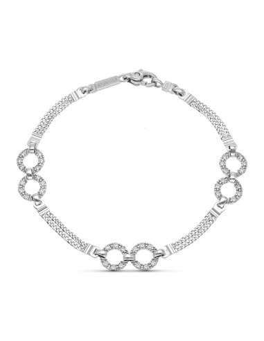 18K PULSERA ORO BLANCO TRAMOS Y CIRCULOS CON CIRCONITAS18.5 CM