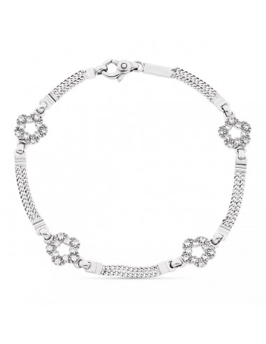 18K PULSERA ORO BLANCO FLORES ANCHO 8 MM LARGO 19.5 CM