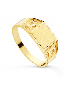 18K SELLO ORO AMARILLO CADETE MACIZO ESTRELLA DAVID ANCHO 9X7.5 MM