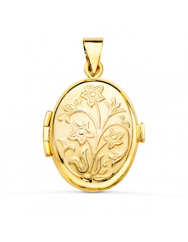 18K GUARDAPELO DIJE PORTAFOTOS OVAL ORO AMARILLO LABRADO. 26X21 MM