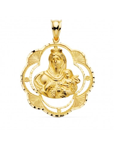 18K MEDALLA ORO AMARILLO VIRGEN DEL CARMEN PANDERETA 32X28 MM