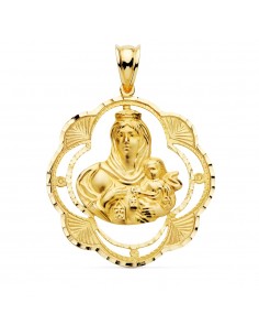 18K MEDALLA ORO AMARILLO VIRGEN DEL CARMEN PANDERETA 38X34 MM
