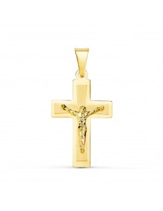 18K CRUZ ORO AMARILLO BRILLO CON CRISTO 25 X 17 MM