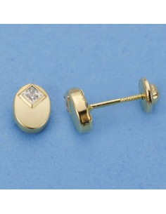 18K PENDIENTES ORO AMARILLO OVAL CIRCONITAS. 7 X 5 MM.