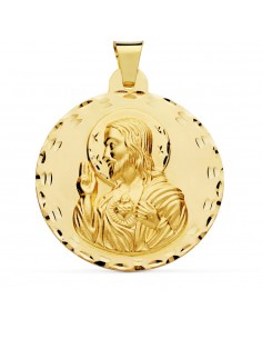 18K MEDALLA ORO AMARILLO CRISTO SAGRADO CORAZON DE JESUS 42 MM