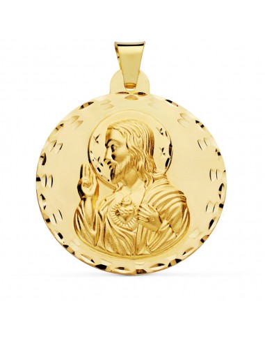 18K MEDALLA ORO AMARILLO CRISTO SAGRADO CORAZON DE JESUS 42 MM