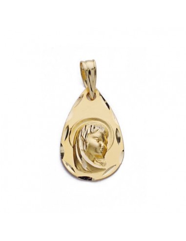 18K MEDALLA ORO AMARILLO VIRGEN NIÑA GOTA 19x12 MM