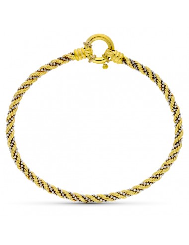 18K PULSERA CORDON ORO BICOLOR CON CADENAS Y BOLITAS. 3,5M