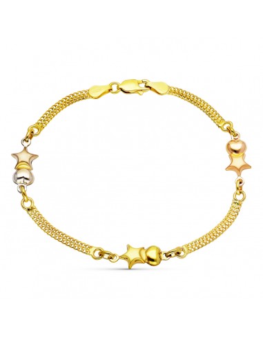 18K PULSERA ORO TRICOLOR ESTRELLAS Y CORAZONES