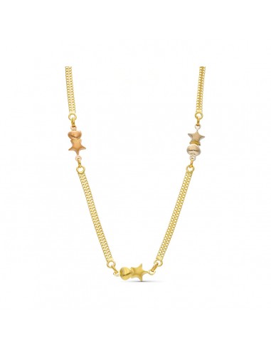 18K GARGANTILLA ORO TRICOLOR MALLA Y ESTRELLAS