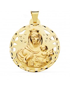 18K MEDALLA ORO AMARILLO VIRGEN DEL CARMEN CALADA 42 MM
