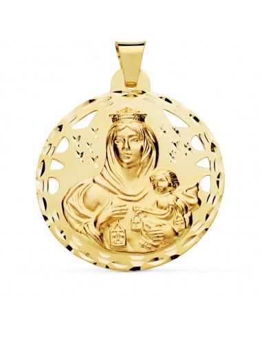 18K MEDALLA ORO AMARILLO VIRGEN DEL CARMEN CALADA 42 MM
