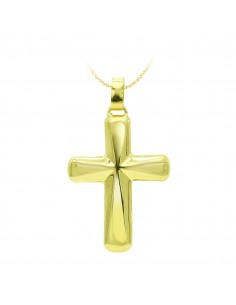 18K CRUZ ORO AMARILLO HUECA LISA 37X26 MM