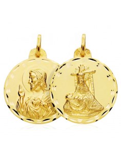18K ESCAPULARIO ORO AMARILLO VIRGEN DE LAS ANGUSTIAS CORAZON DE JESUS 25 MM