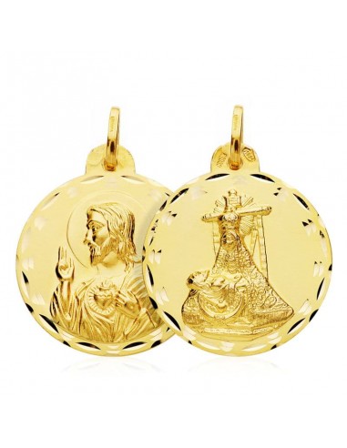 18K ESCAPULARIO ORO AMARILLO VIRGEN DE LAS ANGUSTIAS CORAZON DE JESUS 24 MM