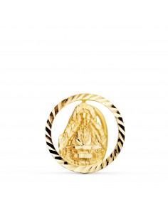 18K MEDALLA ORO AMARILLO VIRGEN DE LA CABEZA SOLAPA BORDE TALLADO 20 MM