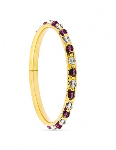 18K PULSERA ORO AMARILLO RIGIDA CON PIEDRAS ROJA Y BLANCA