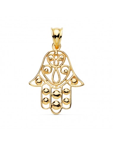 18K COLGANTE AMULETO ORO AMARILLO MANO FATIMA 27X23 MM