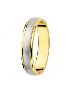 18K ALIANZA ORO BICOLOR MATIZADA Y BORDES EN BRILLO. 4 MM.