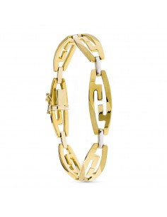 18K PULSERA ORO BICOLOR ESLABONES GRECA OVAL