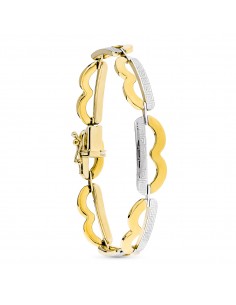 18K PULSERA ORO BICOLOR ESLABON LOBULOS CON GRECA