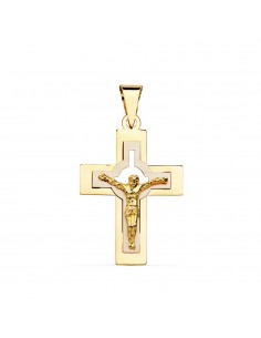 18K CRUZ CON CRISTO BICOLOR 27 X 18 MM