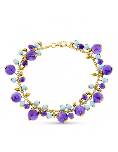 18K PULSERA ENTREPIEZAS ORO AMARILLO TURQUESAS Y AMATISTAS