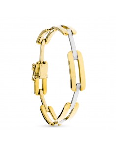 18K PULSERA ORO BICOLOR ESLABON RECTANGULAR Y BARRAS MATE Y BRILLO