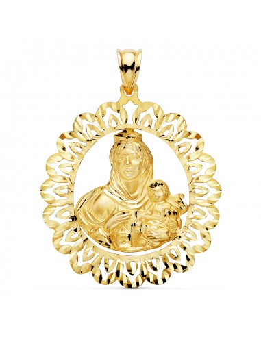 18K MEDALLA ORO AMARILLO VIRGEN DEL CARMEN CERCO TALLADO 41X35 MM