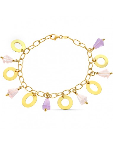 18K PULSERA ORO AMARILLO CIRCULOS Y PIEDRAS DE COLORES.