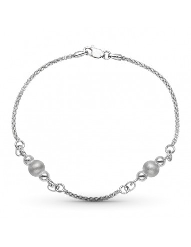 18K PULSERA ORO BLANCO CADENA Y BOLAS MATE Y BRILLO