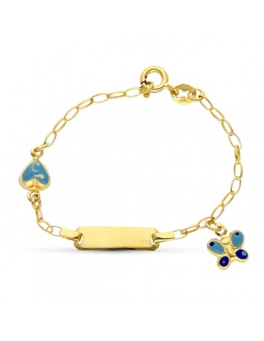 18K ESCLAVA ORO AMARILLO MARIPOSA Y CORAZON 13CM