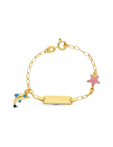 18K ESCLAVA ORO AMARILLO DELFIN Y ESTRELLA ESMALTE 13CM
