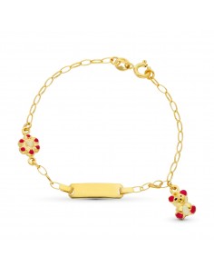 18K ESCLAVA ORO AMARILLO OSO Y FLOR ESMALTE 13CM