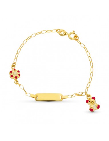 18K ESCLAVA ORO AMARILLO OSO Y FLOR ESMALTE 13CM