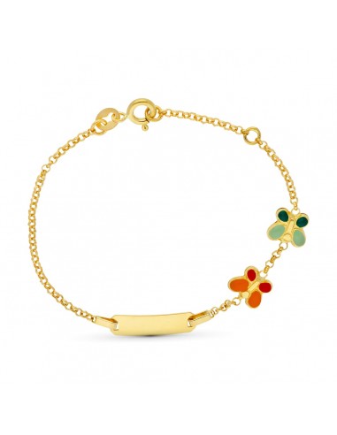 18K ESCLAVA ORO AMARILLO MARIPOSAS ESMALTE 16CM