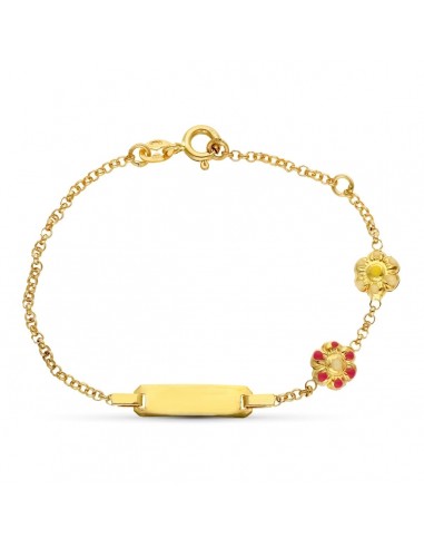 18K ESCLAVA ORO AMARILLO FLORES 15.5 CM