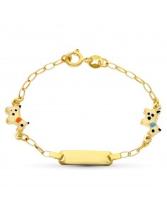 18K ESCLAVA ORO AMARILLO PERRITOS. 13.5 CM