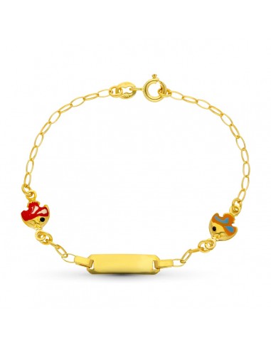 18K PULSERA ESCLAVA ORO AMARILLO PECES ESMALTE 13.5 CM