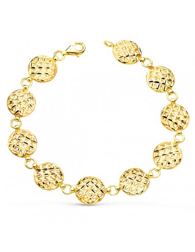 18K PULSERA ORO AMARILLO MOTIVOS REDONDOS TALLADOS 12 MM 20.5 CM