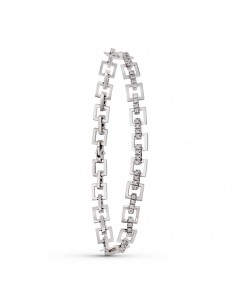 18K PULSERA ORO BLANCO ESLABONES CUADRADOS CIRCONITAS