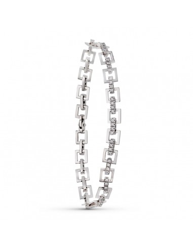 18K PULSERA ORO BLANCO ESLABONES CUADRADOS CIRCONITAS