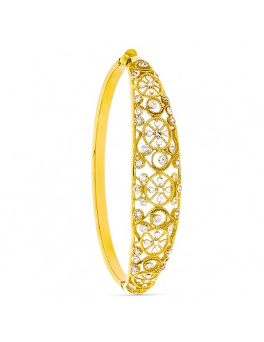 18K PULSERA RIGIDA FILIGRANA ORO BICOLOR CIRCONITAS