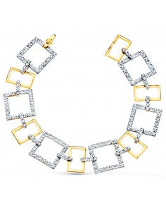 18K PULSERA ORO BICOLOR ESLABONES CUADRADOS Y MOTIVOS CON CIRCONITA 20CM